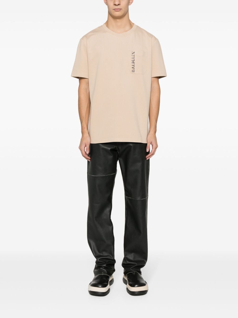 Shop Balmain Logo-embossed T-shirt In Neutrals