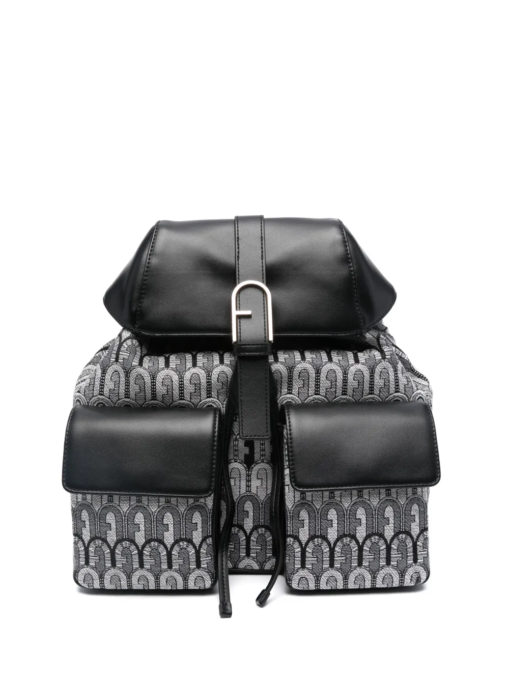 Shop Furla All-over Logo-jacquard Backpack In Black