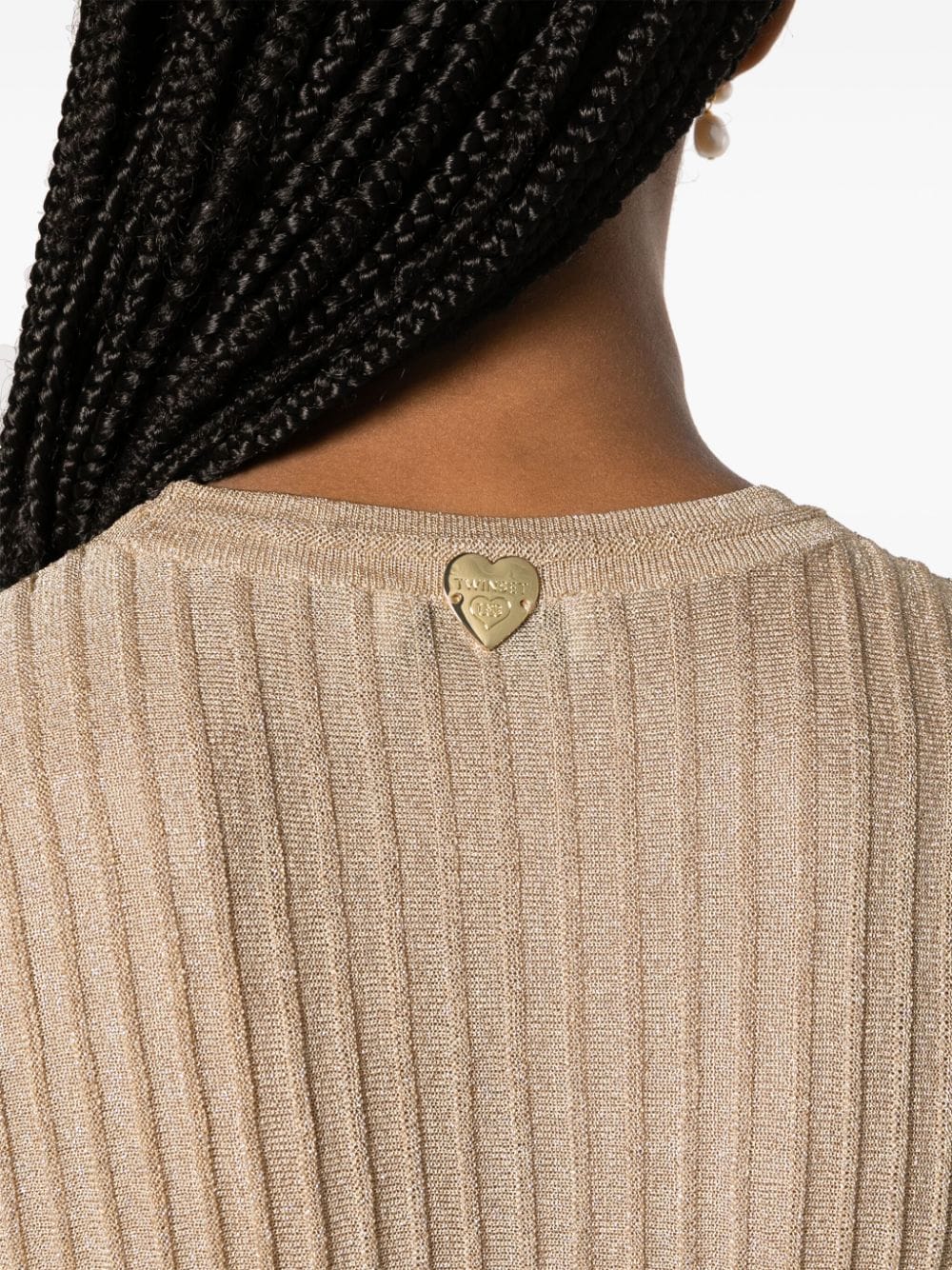 Shop Twinset Plissé Sleeveless Knitted Top In Gold