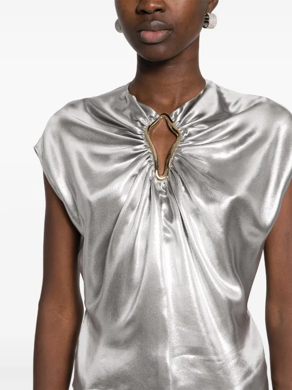 美品 LANVIN 薄手トップス Lanvin Embellished Lamé Top | Silver | FARFETCH