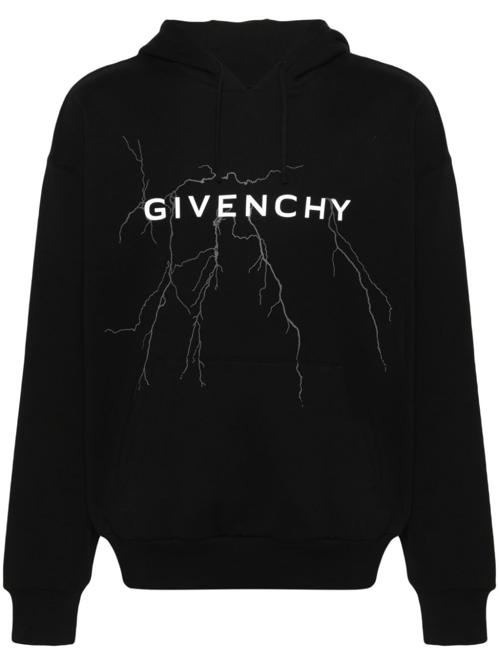 Shop Givenchy Thunderbolt-print Cotton Hoodie In Black