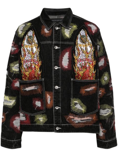 Who Decides War embroidered buttoned denim jacket