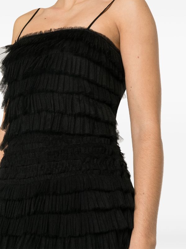 Black Ruffled Tulle Midi Dress