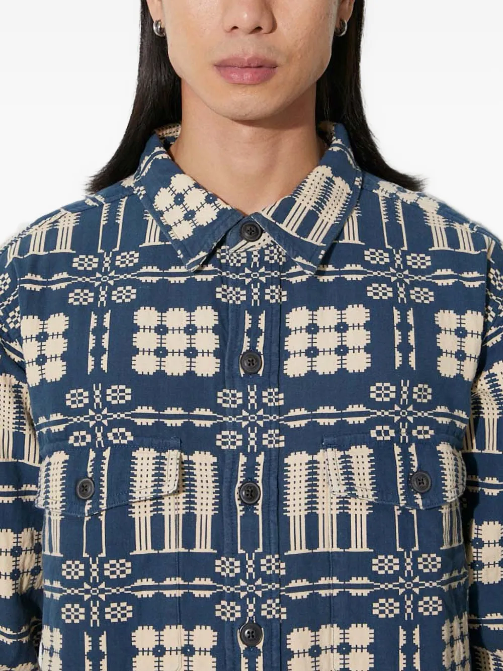 Corridor Patterned Pocket Overshirt In Blue