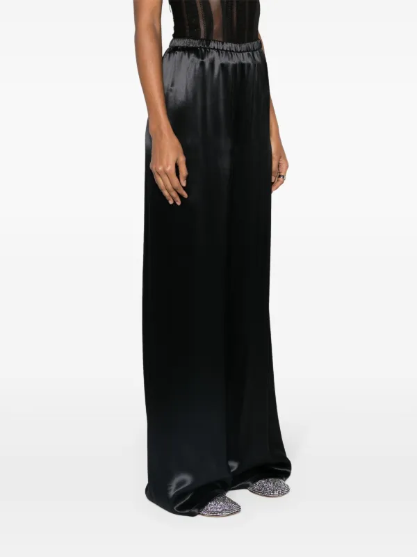 パンツ FERRAGAMO SATIN WIDE LEG TROUSERS Gathered satin wide-leg pajama pants in black - Ferragamo