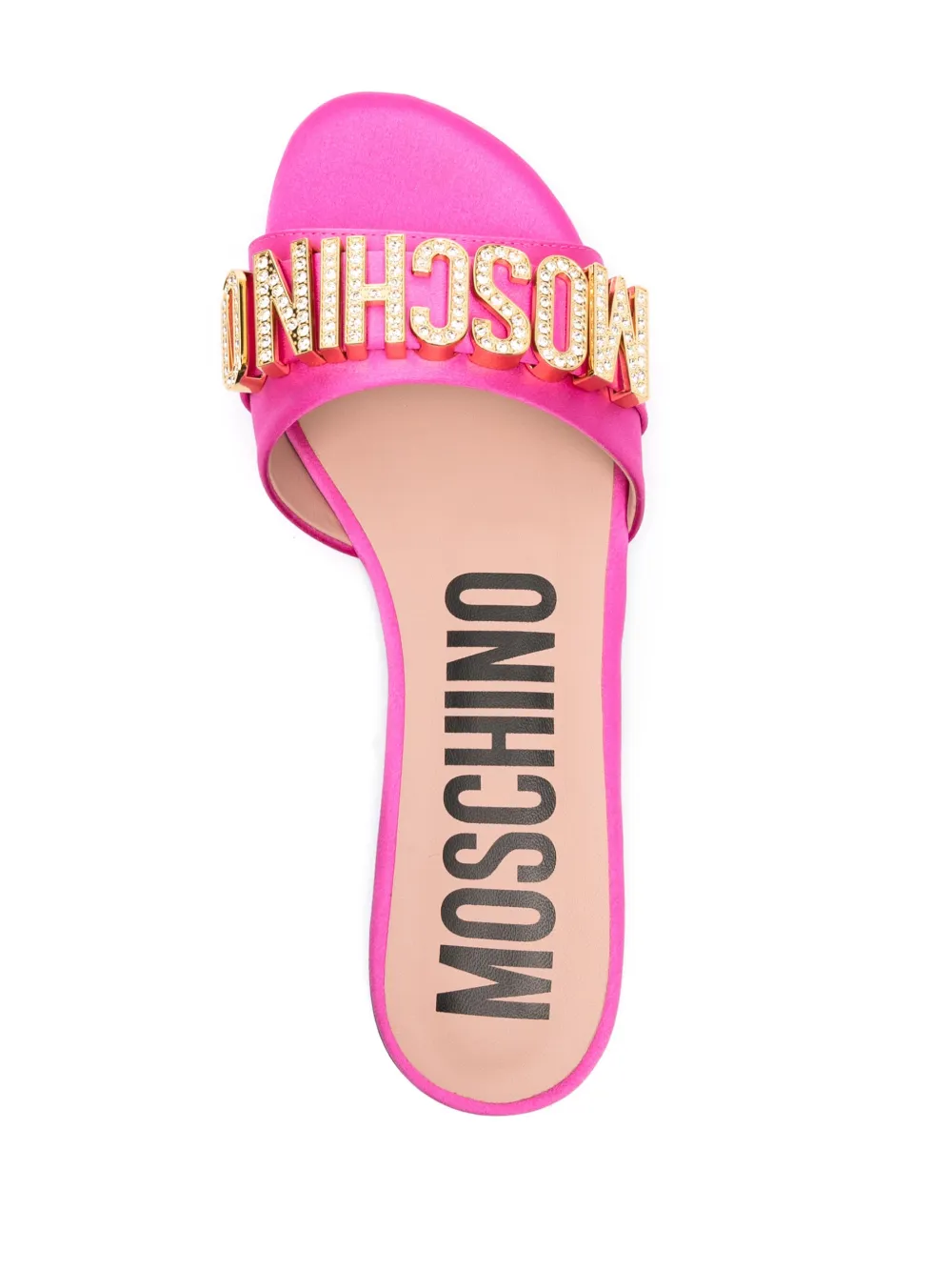 Shop Moschino Crystal-embellished Logo-plaque Sandals In Pink