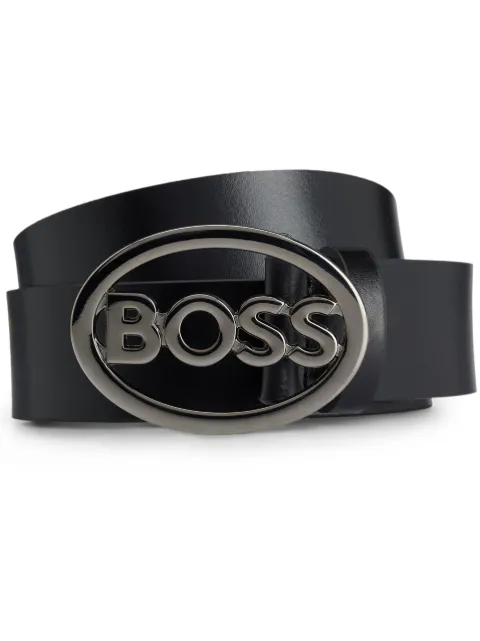 BOSS Cinto de couro com logo na fivela
