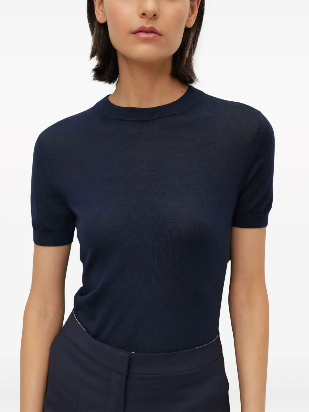 Shop Hugo Boss Short-sleeve Wool Top In Blue