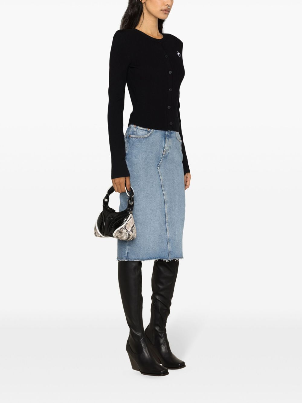 Shop Mm6 Maison Margiela Raw-cut Edge Denim Pencil Skirt In Blue