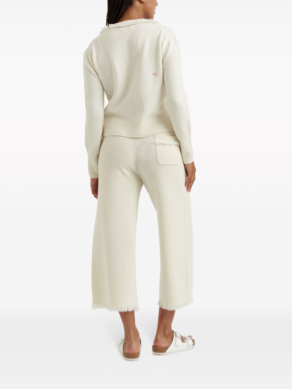 Shop Chinti & Parker Frayed-hem Wide-leg Trousers In Neutrals