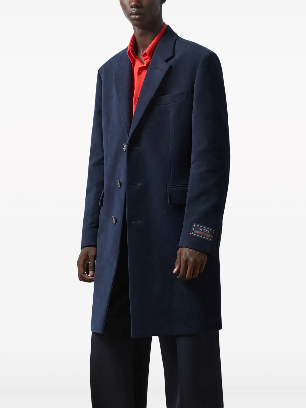 Shop Gucci Logo-appliqué Single-breasted Coat In Blue