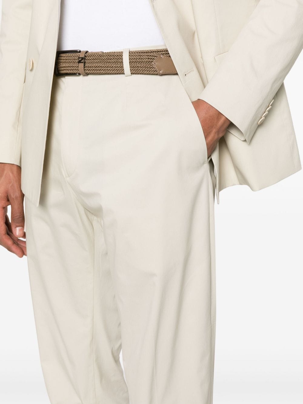 Shop Calvin Klein Tech-cotton Tapered-leg Tailored Trousers In Neutrals
