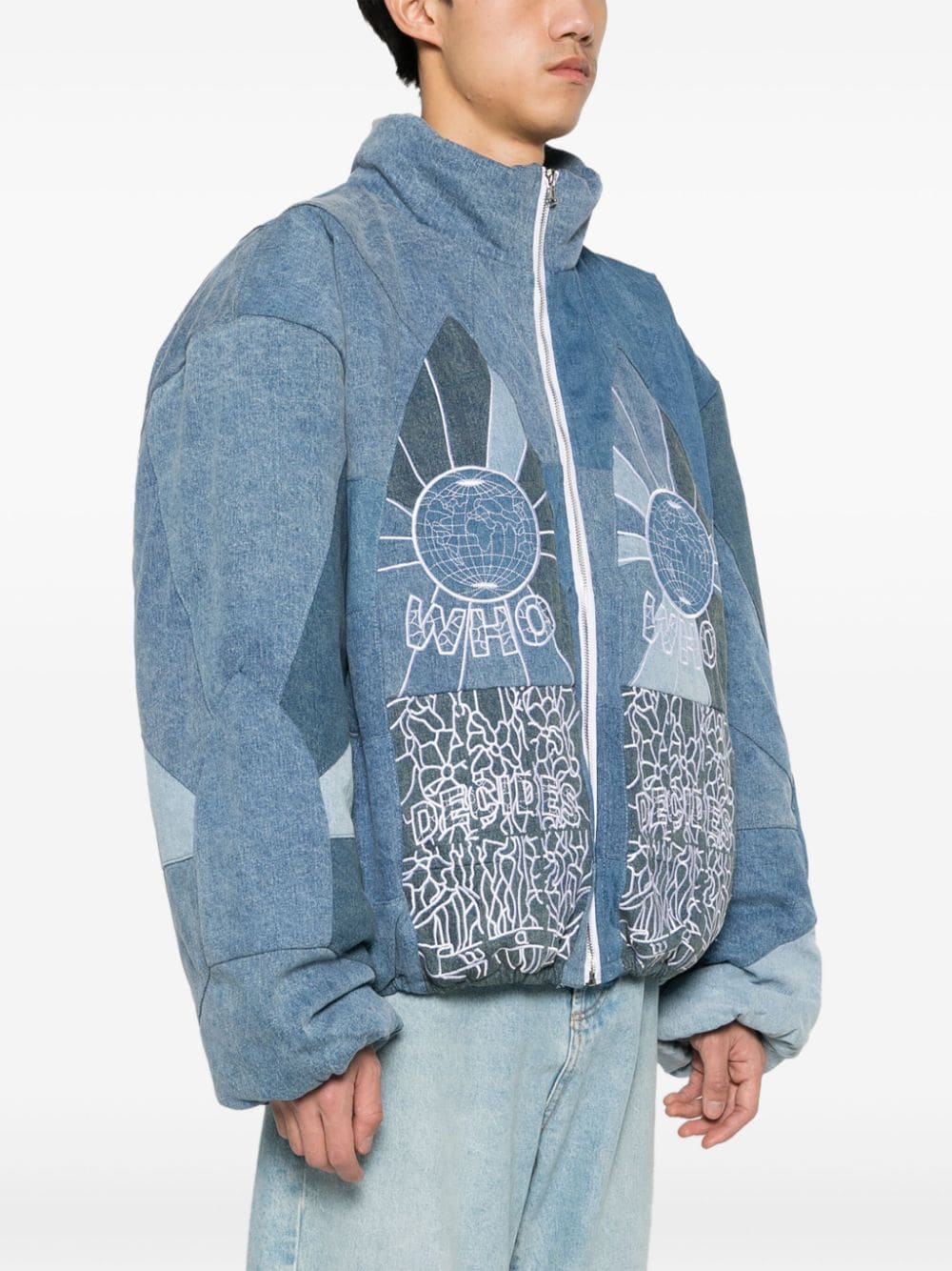 Shop Who Decides War Logo-embroidered Cotton Jacket In Blue
