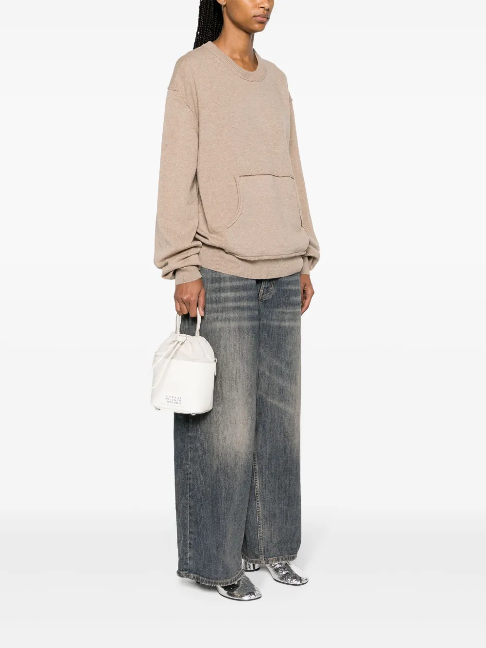 Maison Margiela Numbers-patch layered leather bucket bag - Wit