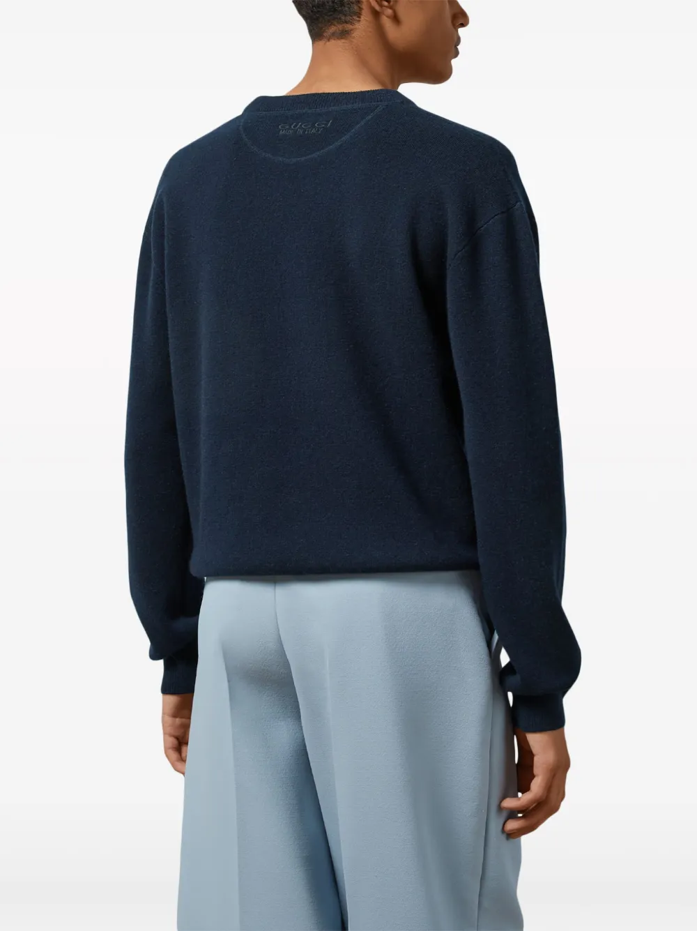 Gucci Men's Crew-neck Wool Sweater In Blue