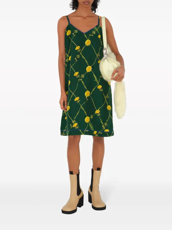 Burberry dandelion-print Silk Dress | Green | FARFETCH JO