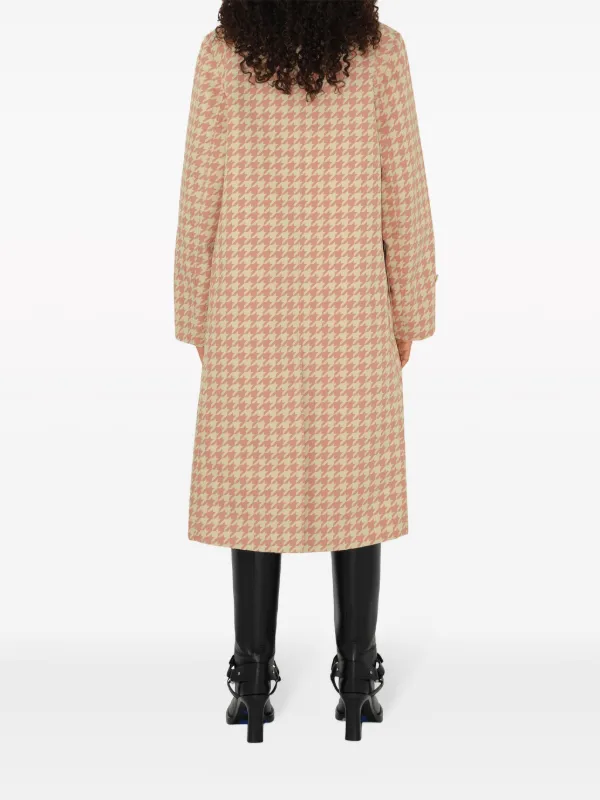Houndstooth Check Wool Coat
