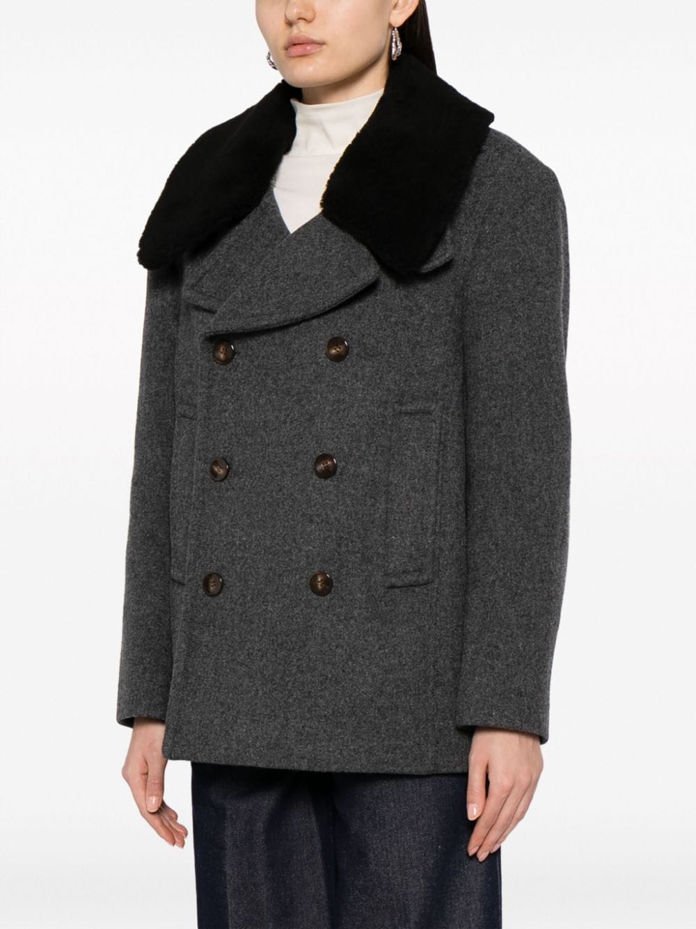 Shop Studio Tomboy Faux-shearling Edge Wool-blend Coat In Grey