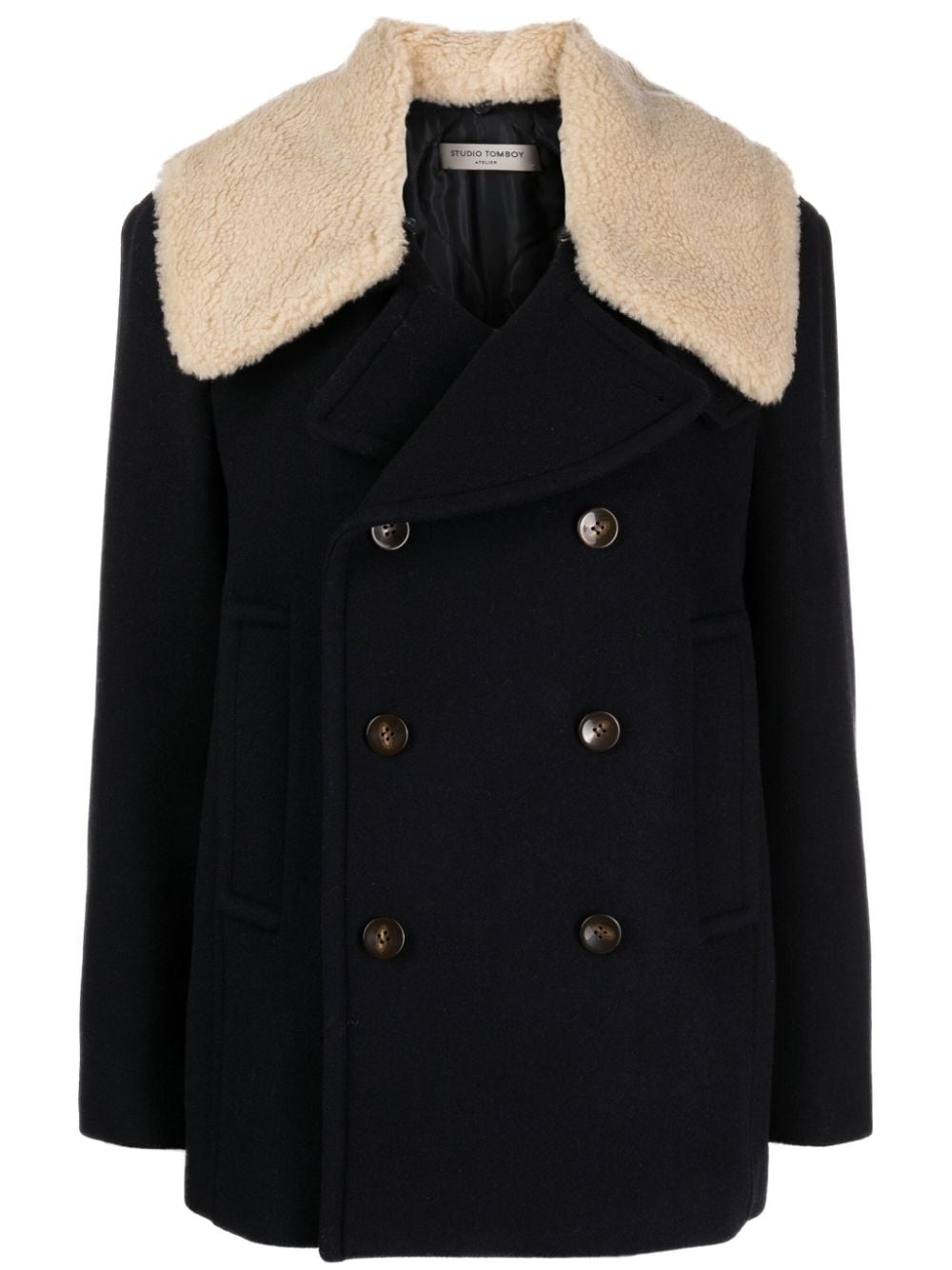 Studio Tomboy Pointed-flat Collar Faux-shearling Coat In Blue