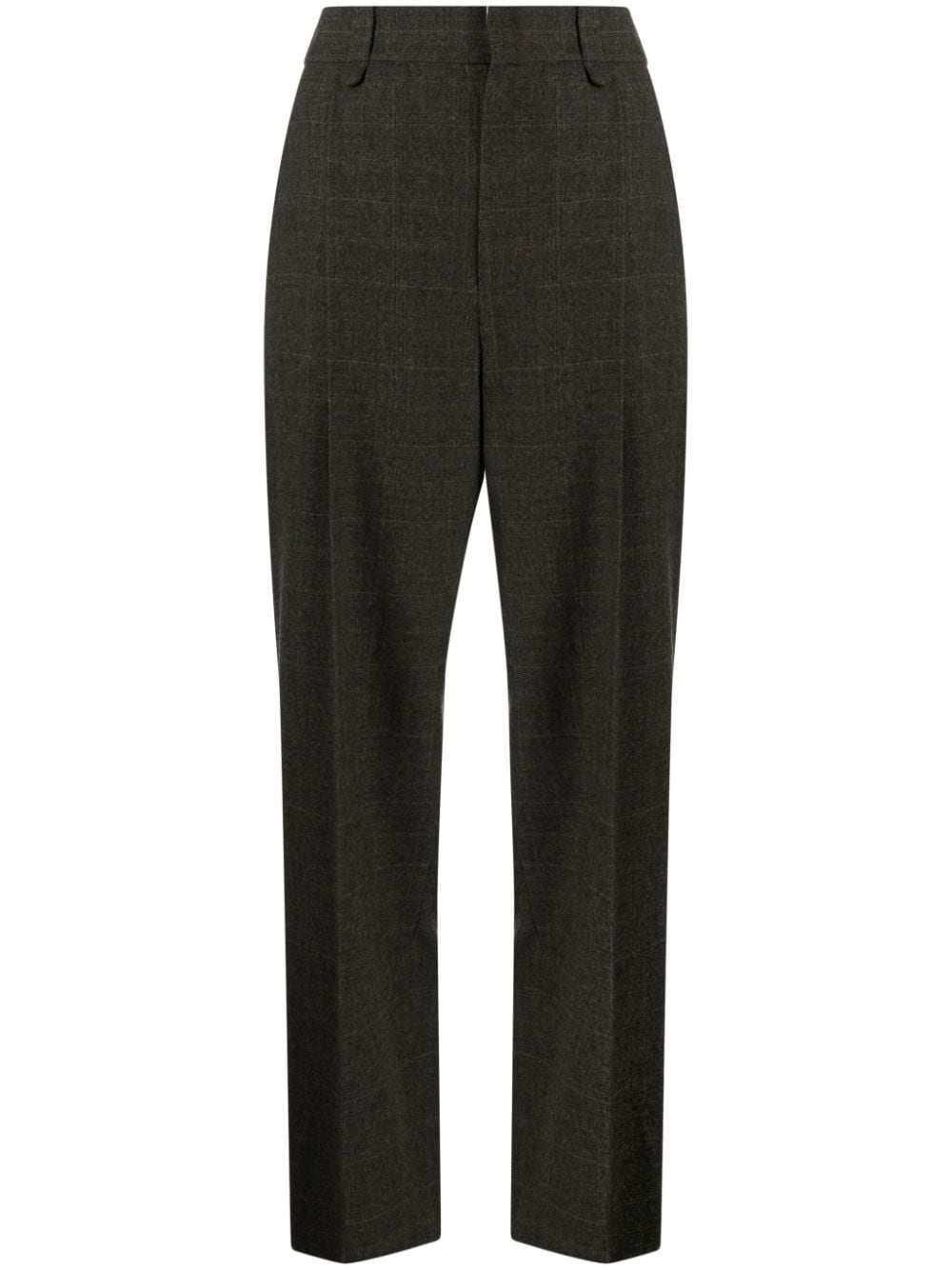 Studio Tomboy Check-pattern Wool-blend Cropped Trousers In Green