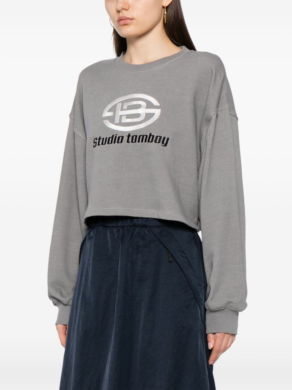 STUDIO TOMBOY Sweater met geborduurd logo Grijs