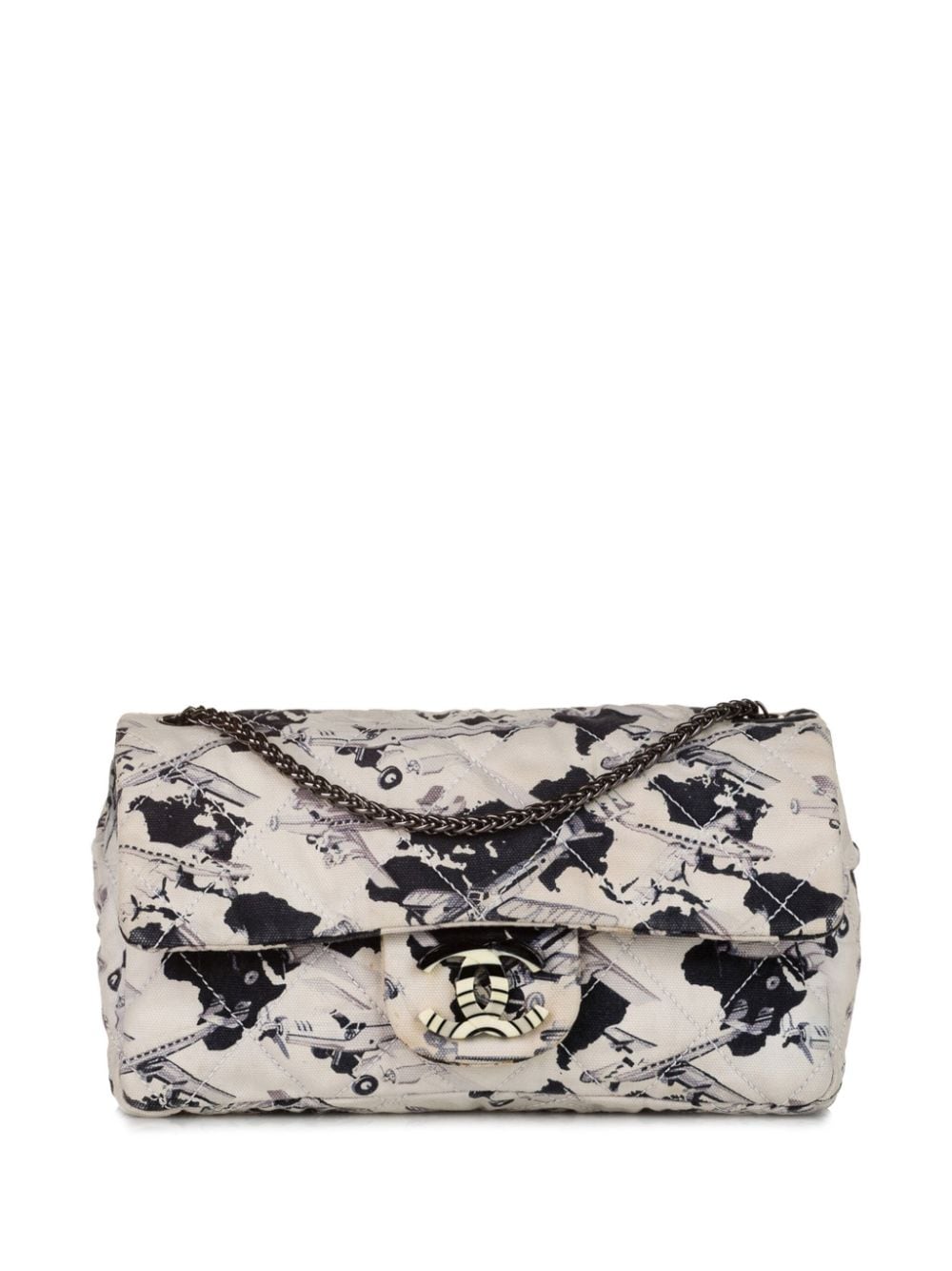 Pre-owned Chanel Airplane Canvas Shoulder Bag In White