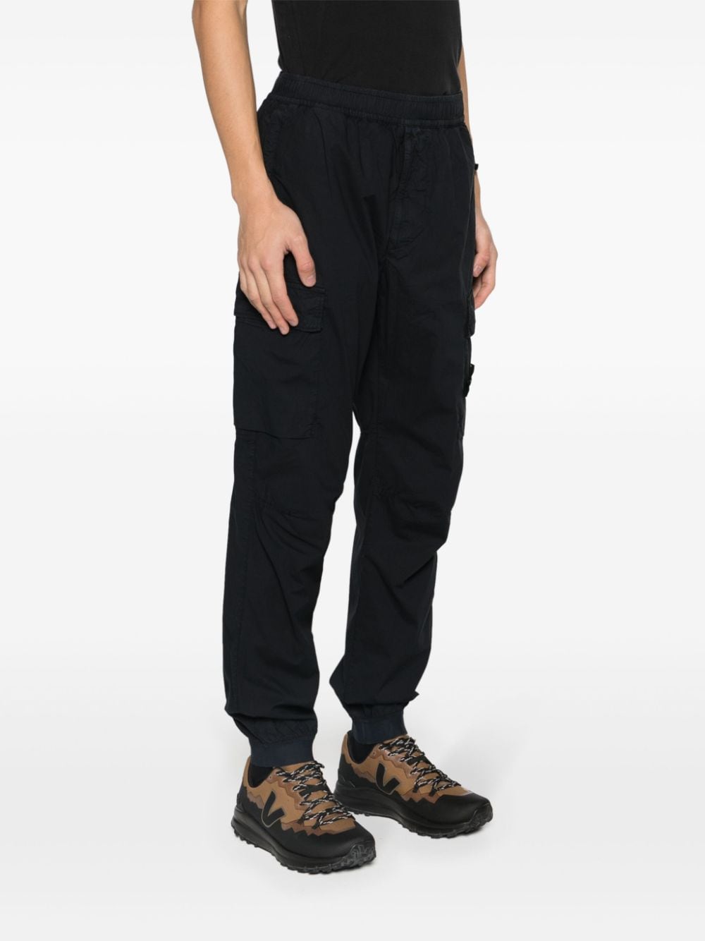 Shop Stone Island Compass-appliqué Tapered Cargo Trousers In Blue