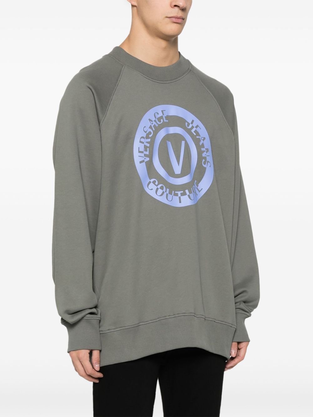 Shop Versace Jeans Couture Logo-print Cotton Sweatshirt In Grey