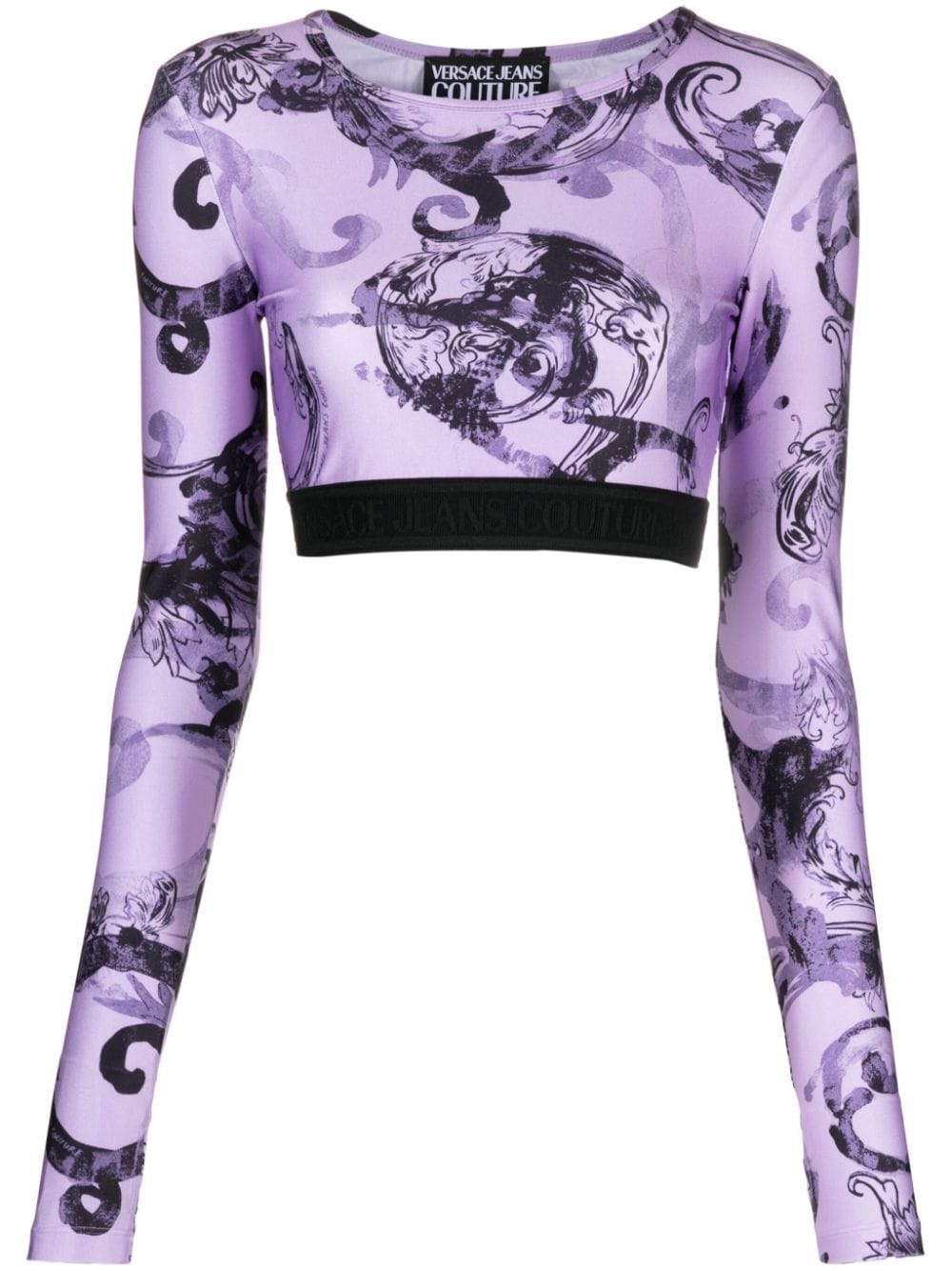 Shop Versace Jeans Couture Baroque-print Cropped Top In Purple