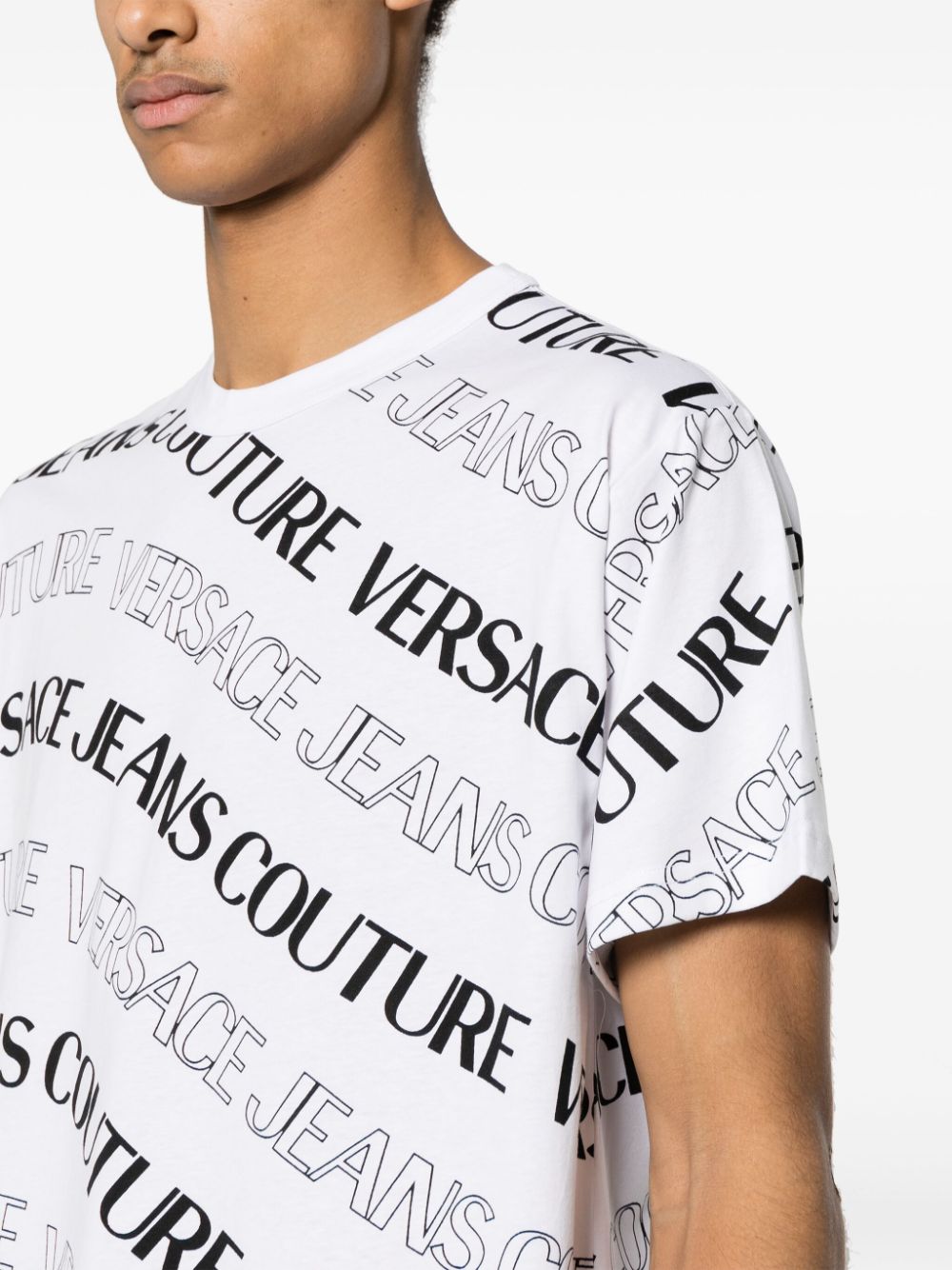 Shop Versace Jeans Couture Logo-print Cotton T-shirt In White