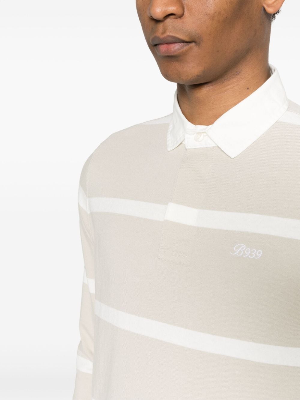 Shop Boggi Milano Striped Cotton Polo Shirt In Neutrals