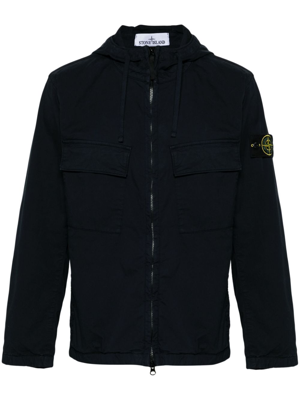 Stone Island Compass-badge Twill Hooded Jacket In Blue