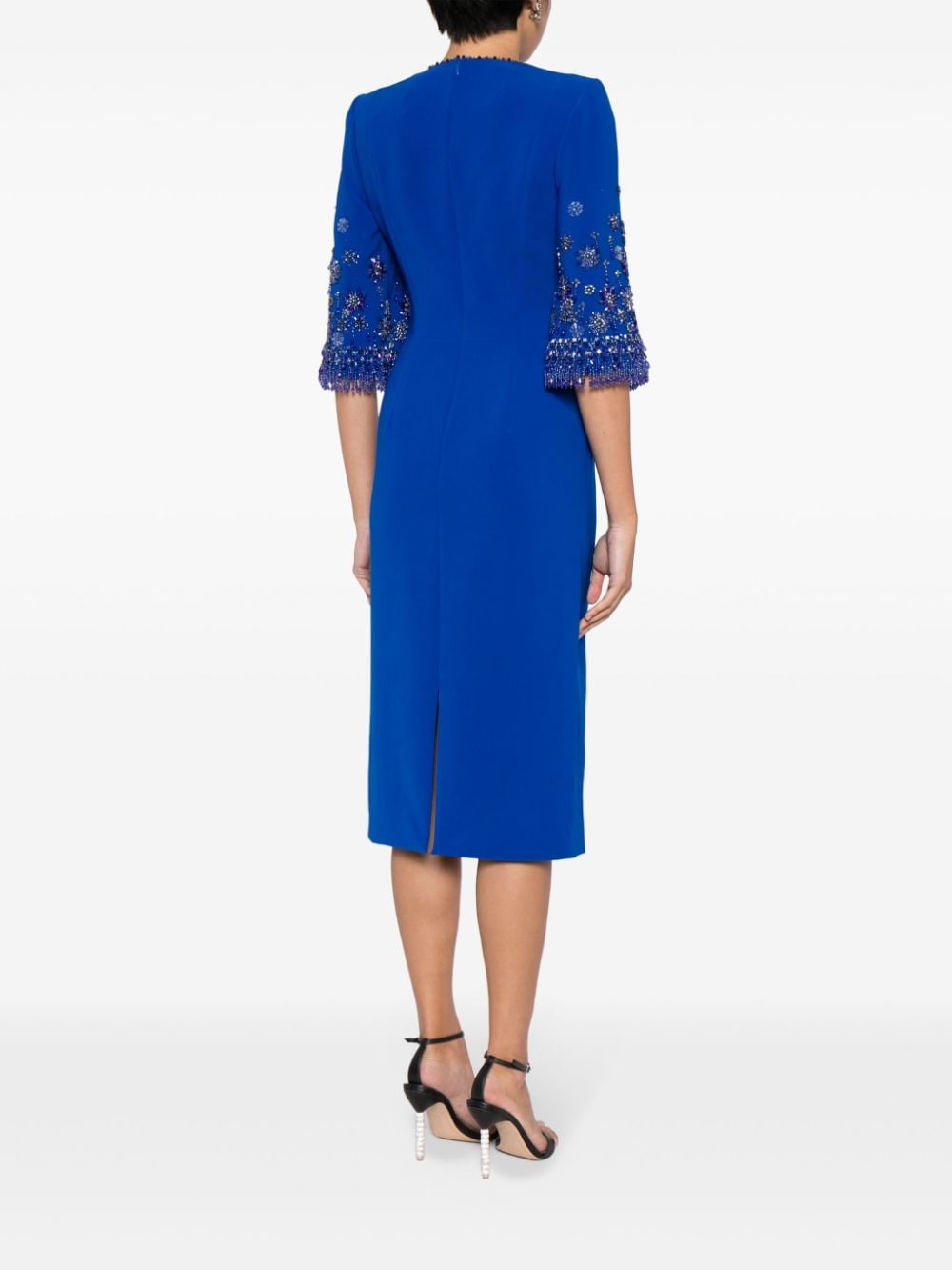 Shop Jenny Packham Sandrine Bead-embellished Midi Dress In Blue