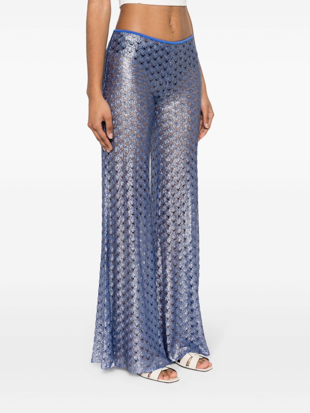 Shop Missoni Lace-effect Flared Trousers In Blue