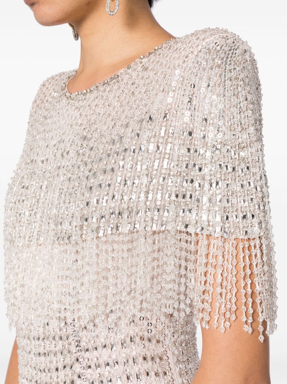 Shop Jenny Packham Lyla Crystal-embellished Dress In Silver