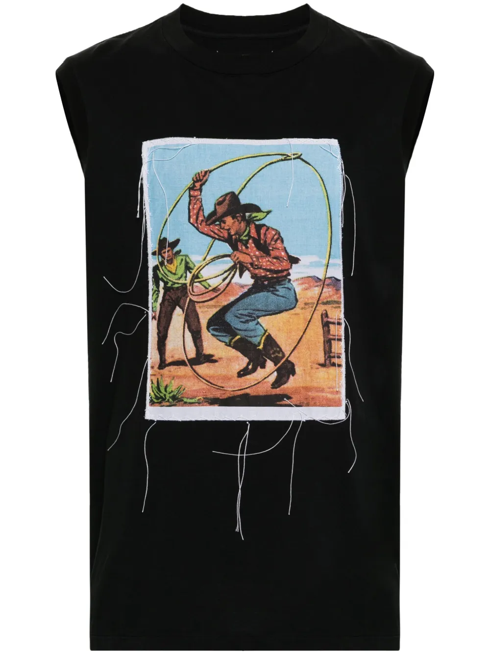 Maison Margiela Cowboy-print Cotton Tank Top In Black