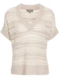 N.Peal open-knit V-neck top - Neutrals