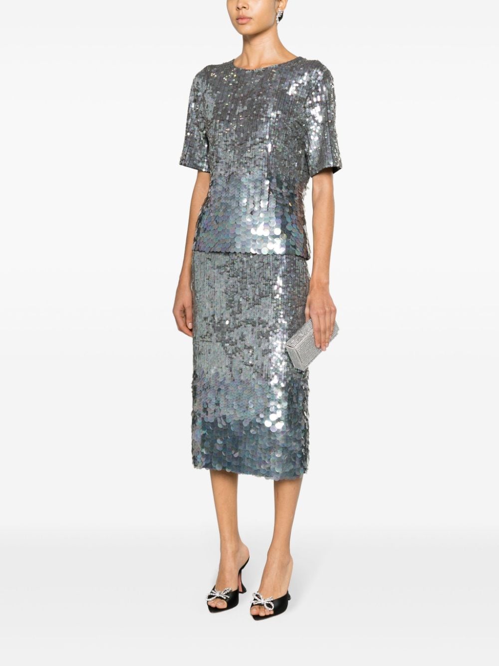 Shop P.a.r.o.s.h Iridescent Sequin-embellished Skirt In 灰色