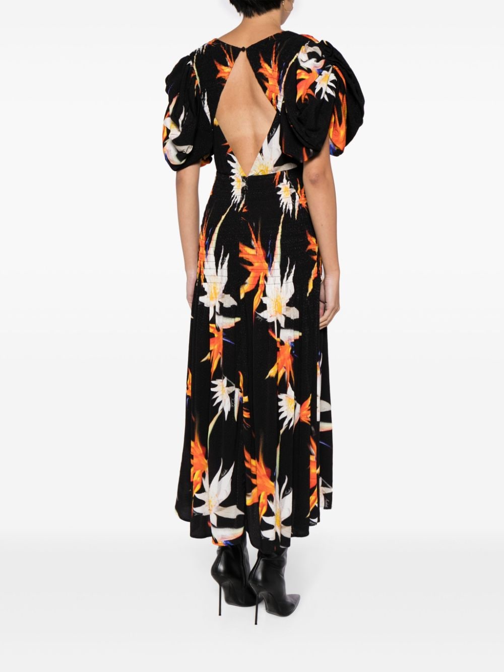 Shop Rotate Birger Christensen Lily Floral-print Midi Dress In Black