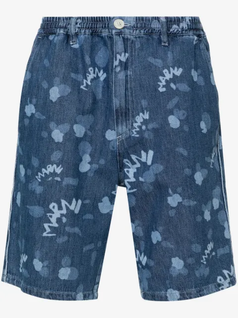 Marni all-over logo-print denim shorts
