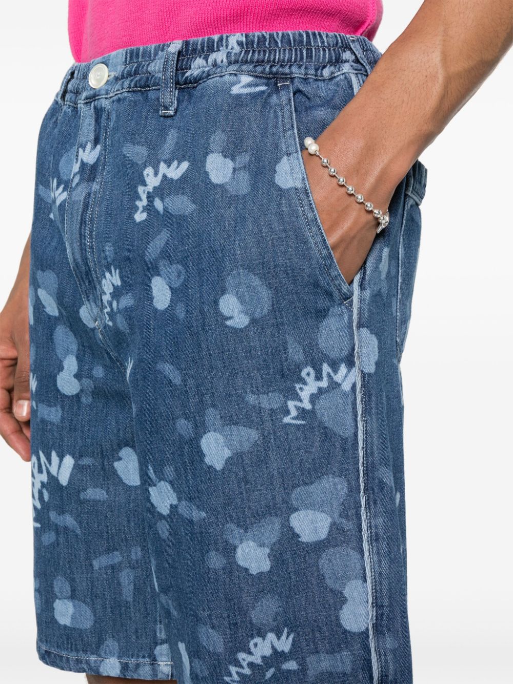 Shop Marni All-over Logo-print Denim Shorts In Blue