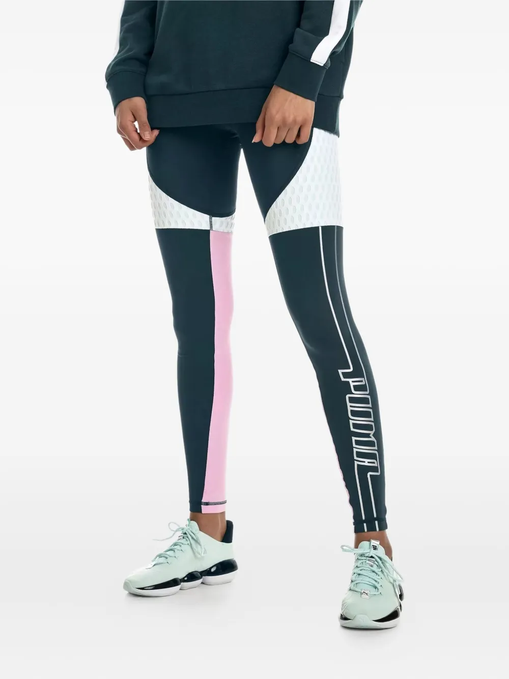 Puma Cosmic Colour-block Panelled Leggings In Green