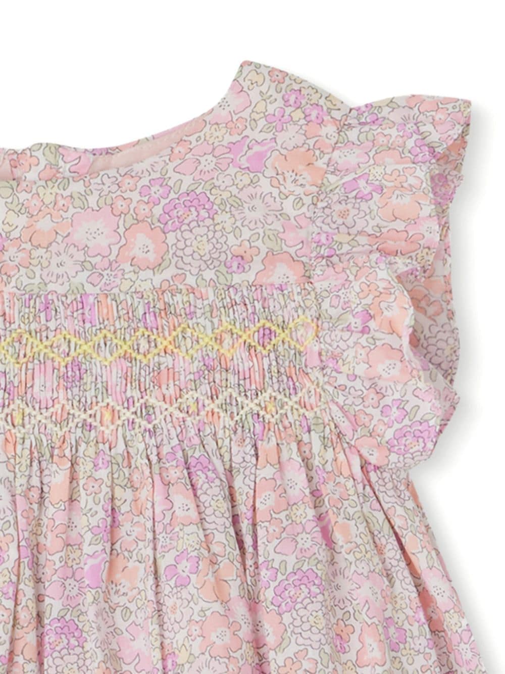 Shop Bonpoint Floral-print Smocking-detail Blouse In Pink