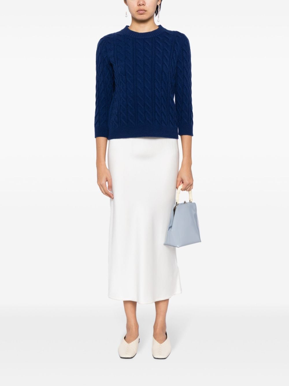 Shop N•peal Cable-knit Cashmere Jumper In Blue