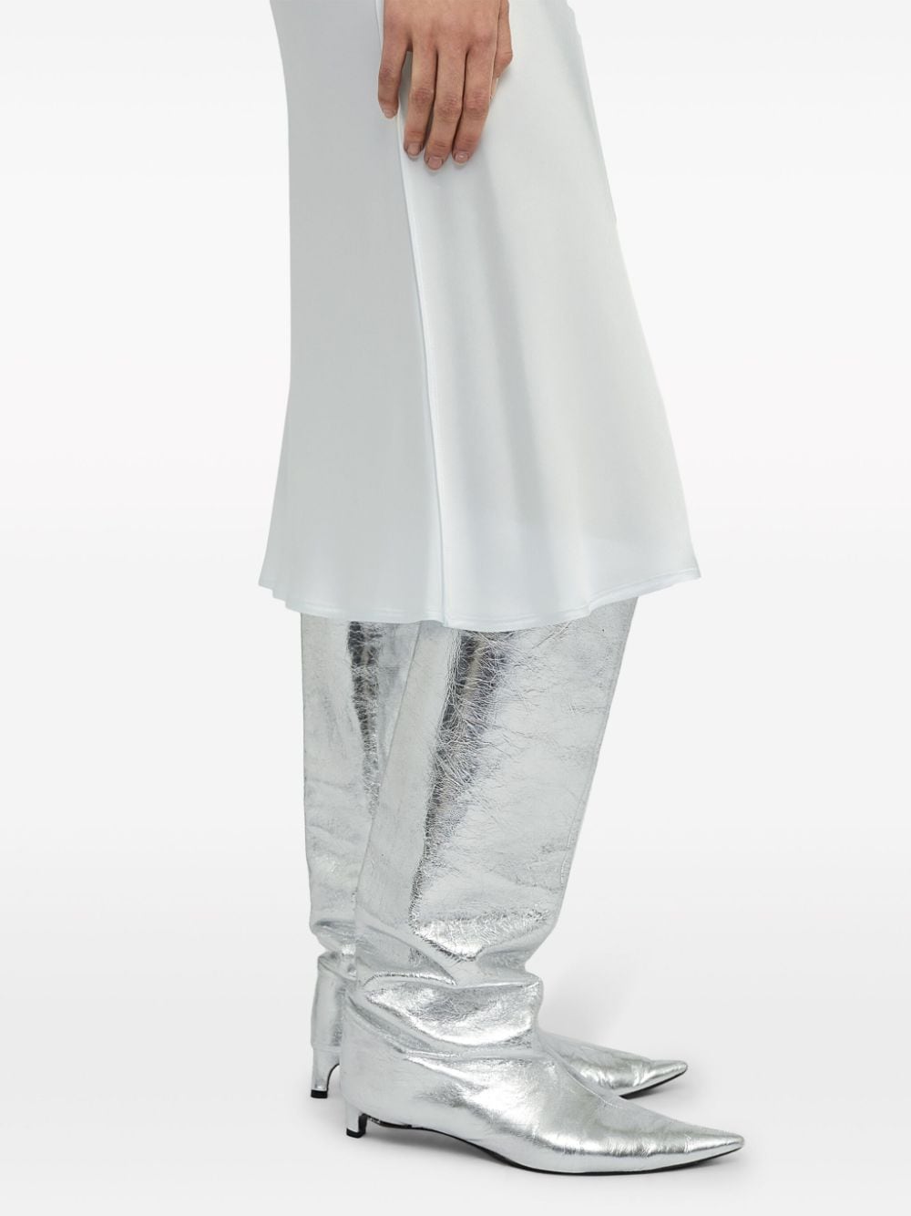 Shop Jil Sander Satin-finish High-waisted Skirt In Blue