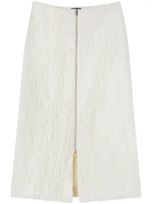 White zip 2025 front midi skirt