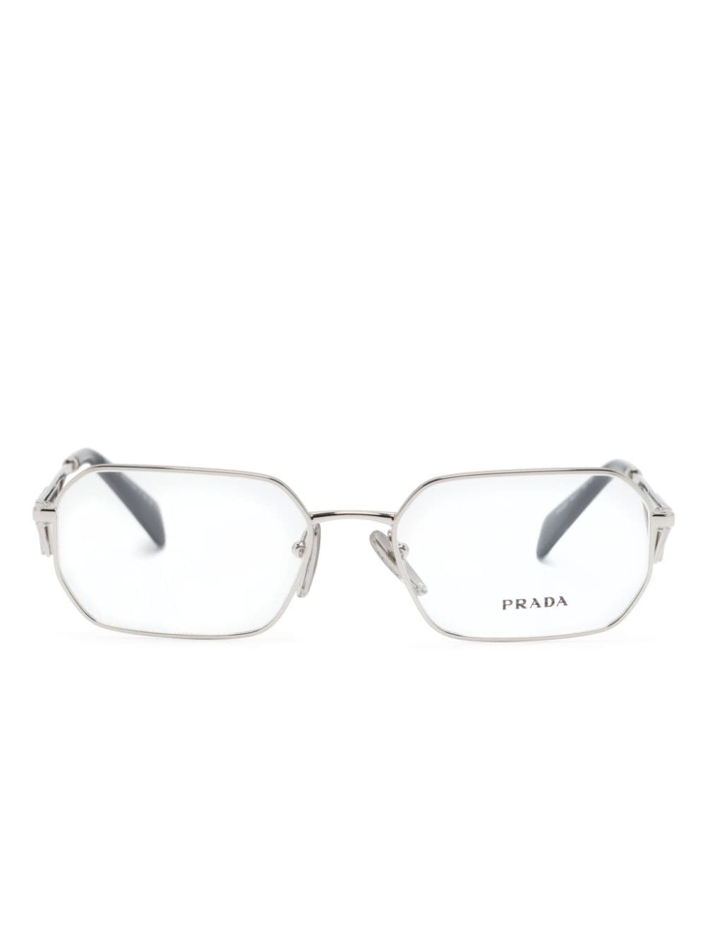 Prada Triangle-logo Rectangle-frame Glasses In Silver