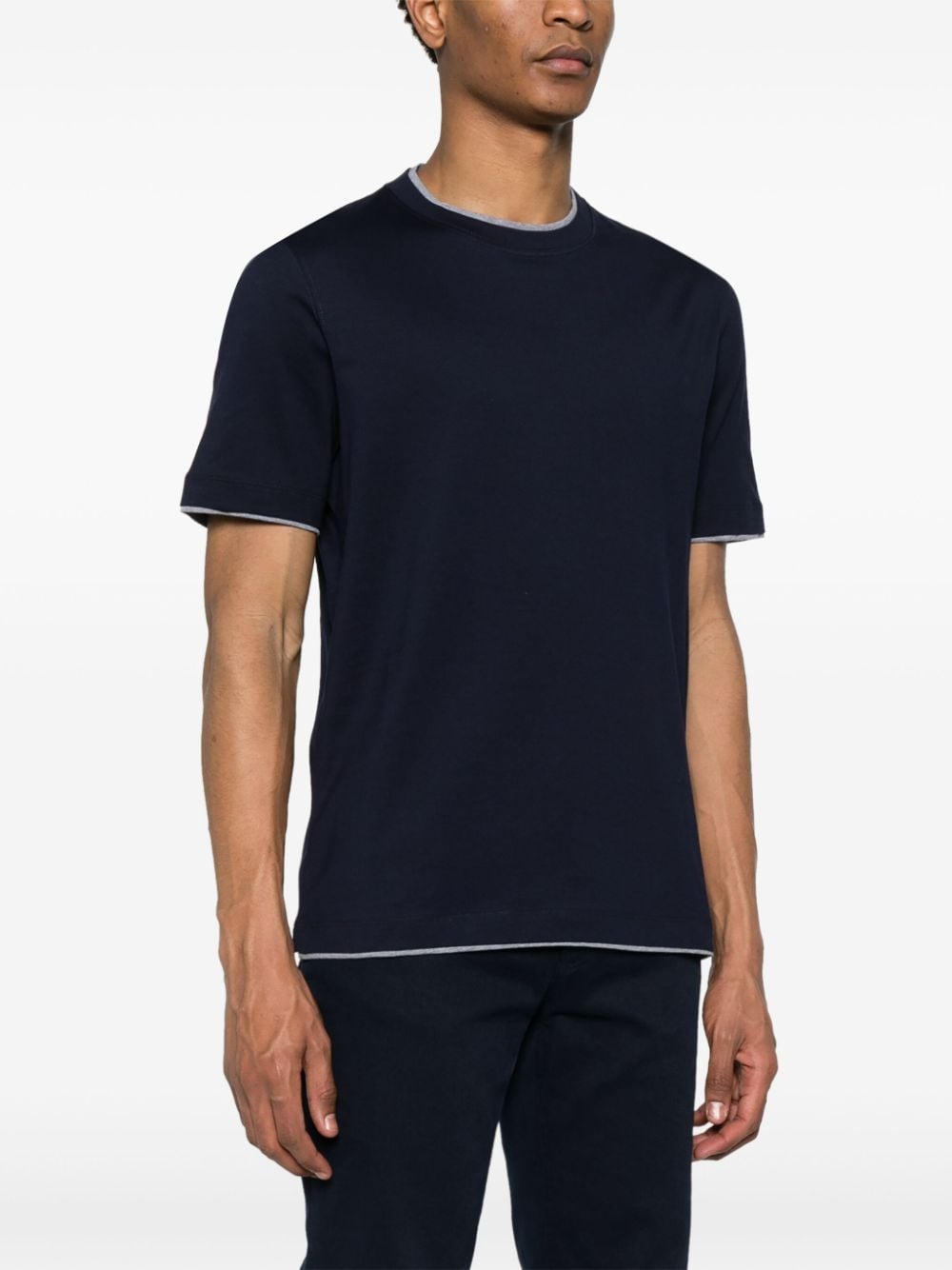 Brunello Cucinelli Katoenen T-shirt met imitatielaag Blauw