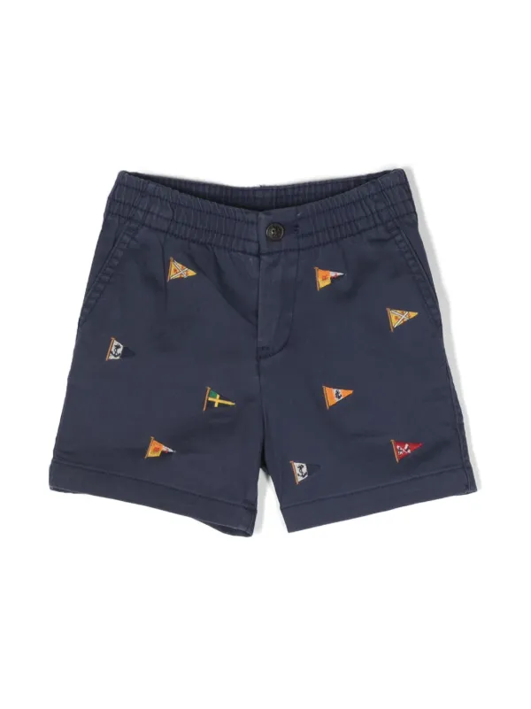 POLO RALPH LAUREN KIDS flag embroidered Cotton Shorts Blue FARFETCH AO