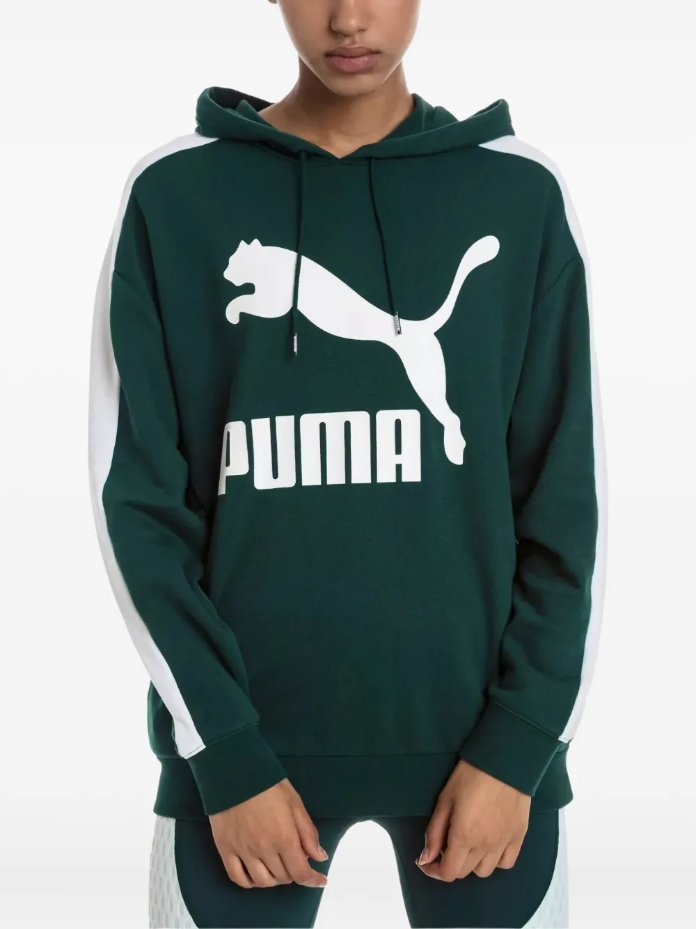 Puma Logo-print Hoodie In Green